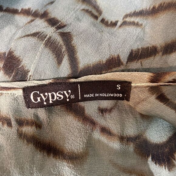 Gypsy 05 Made In Hollywood Small Boxy 100% Silk Boho Top Shirt Blue Blouse - Picture 5 of 5